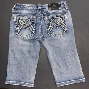 Miss Me Jean Bermuda Shorts Floral Embroidered Western Equestrian Rhinestone 12